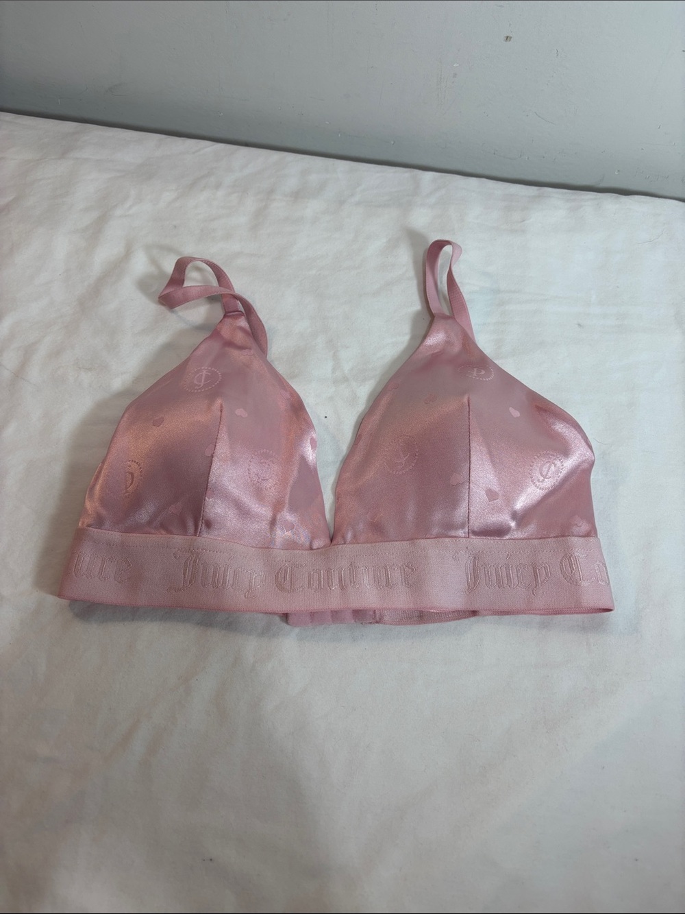 Juicy Couture Blush Satin Triangle Bralette. 0255